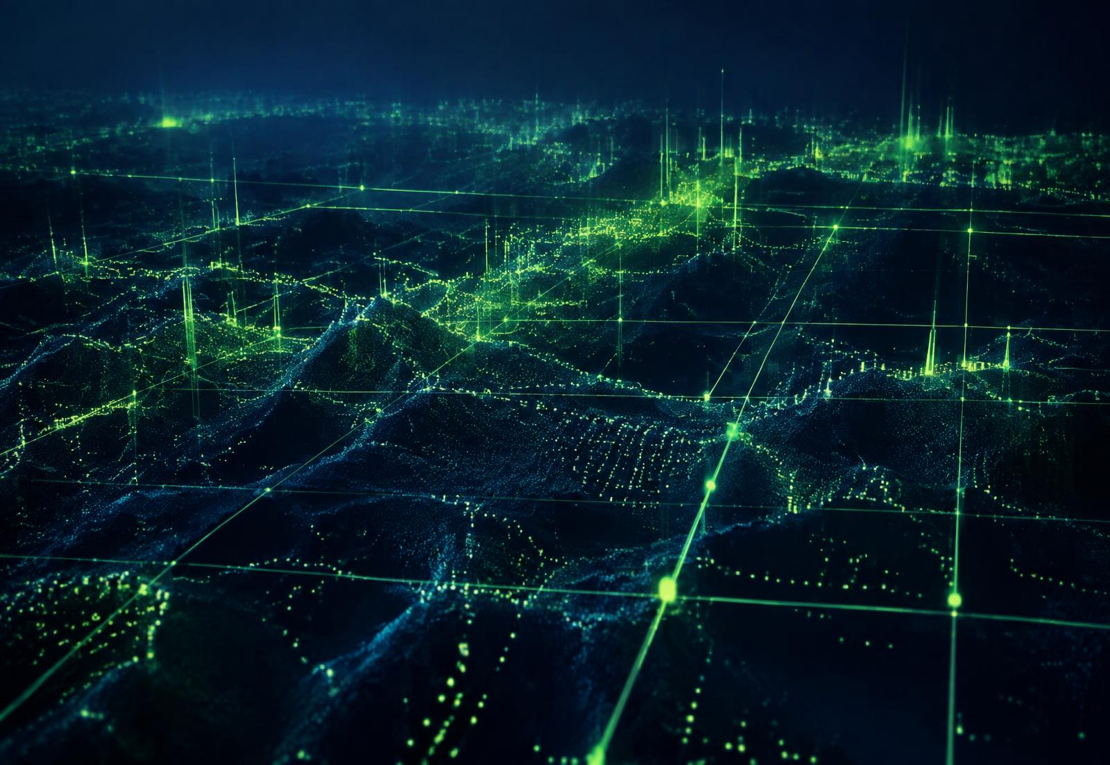 Abstract network of connected data points representing digital systems
